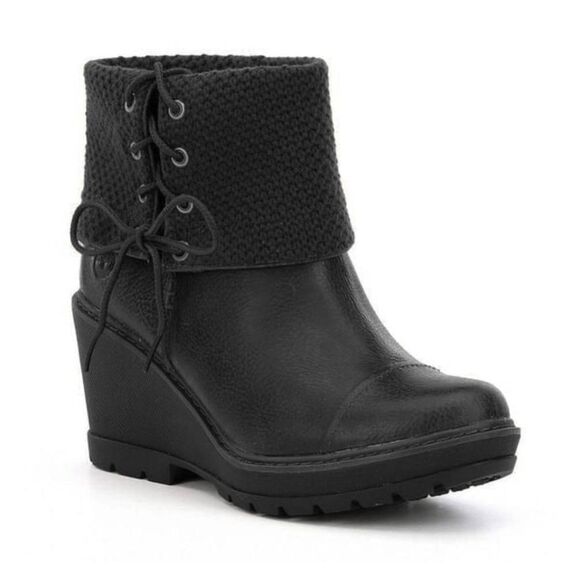 TIMBERLAND Kelli's Black Leather Fold Down Wedge Boot Size 8.5 - Picture 1 of 9